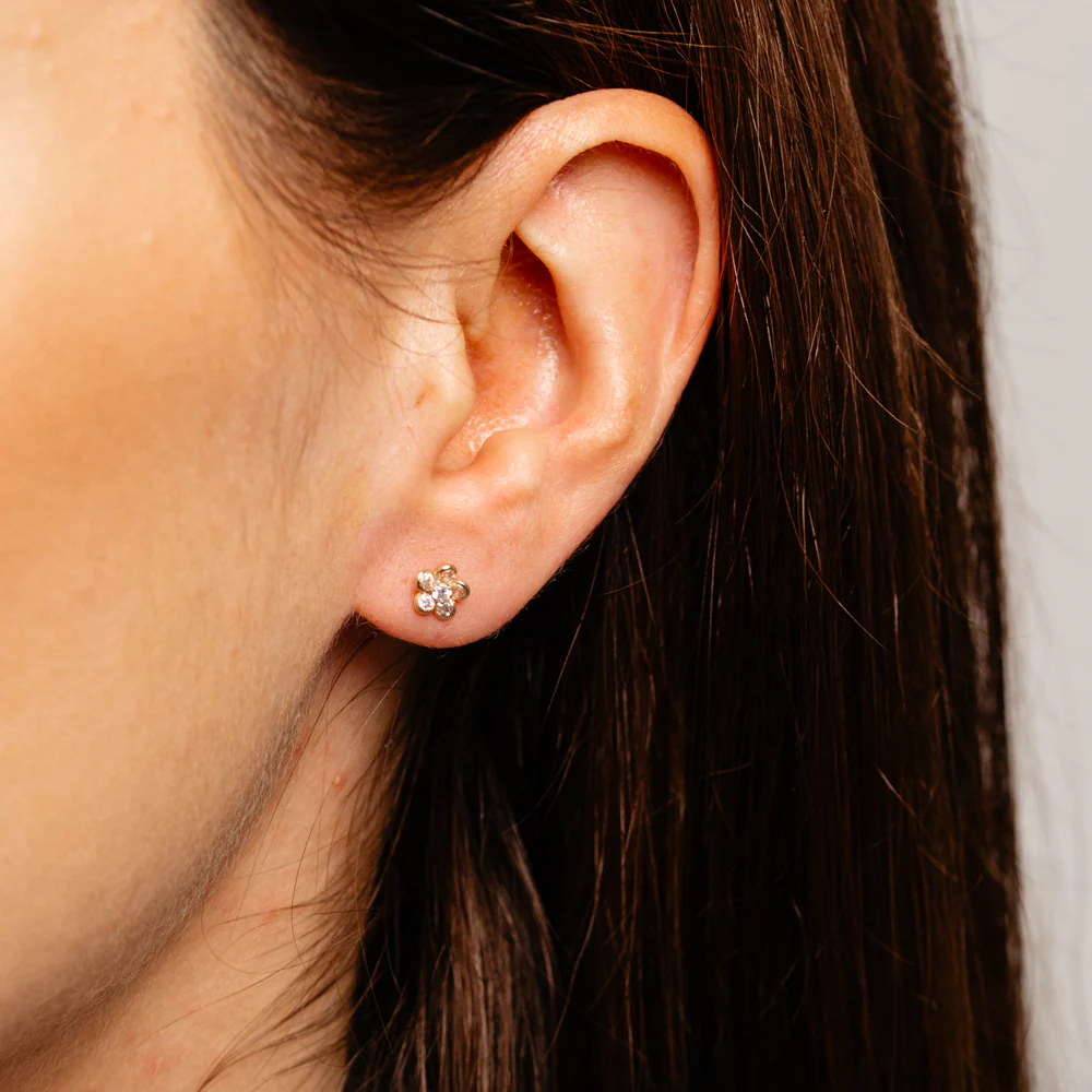 Cubic Zirconia Flower Earrings in 9ct Yellow Gold - Image 2