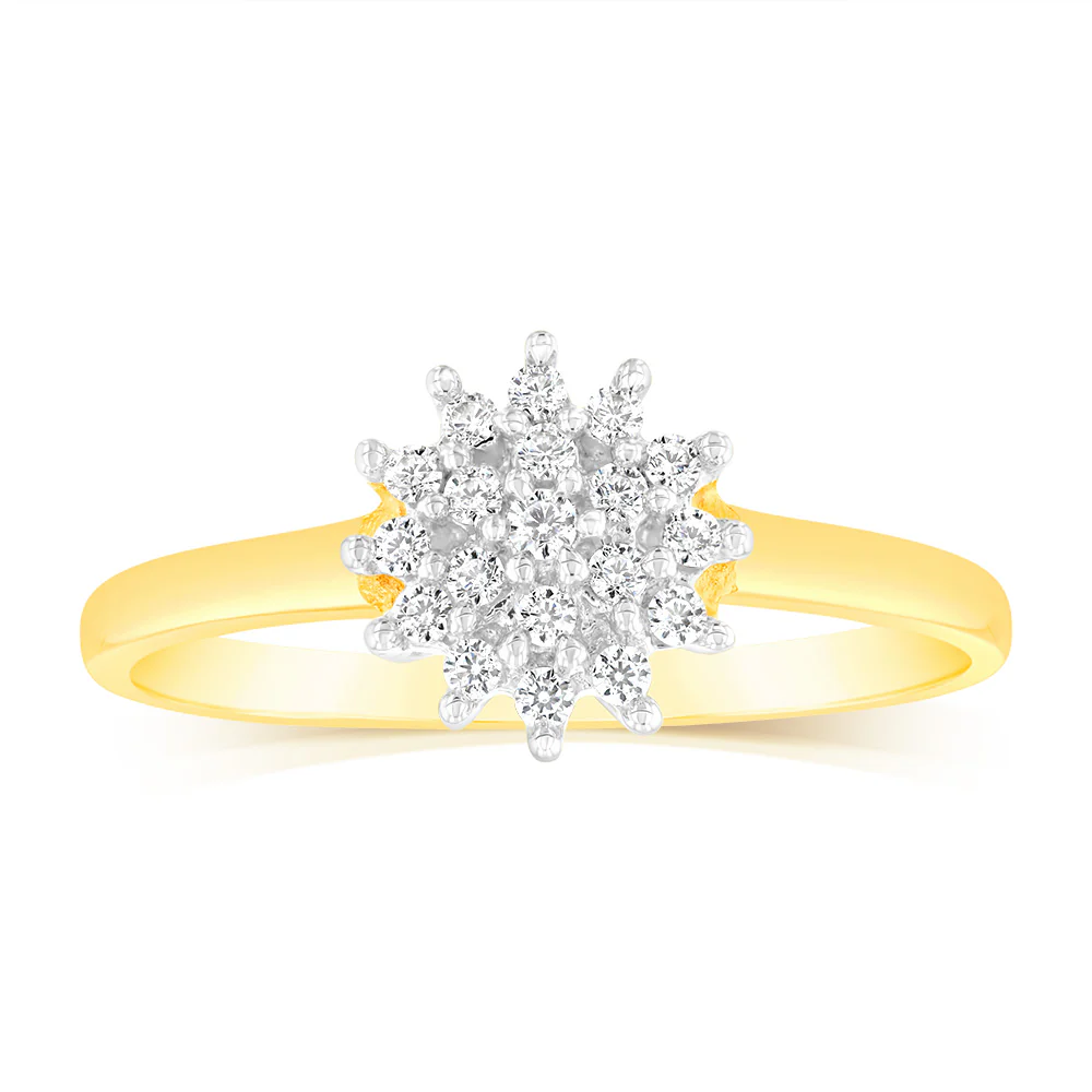 Cubic Zirconia Flower Shaped Ring in 9ct Yellow Gold