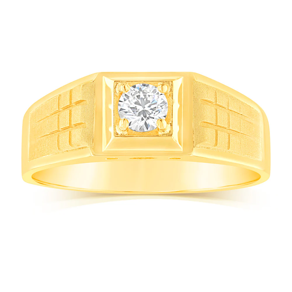 Cubic Zirconia Gents Ring in 9ct Yellow Gold