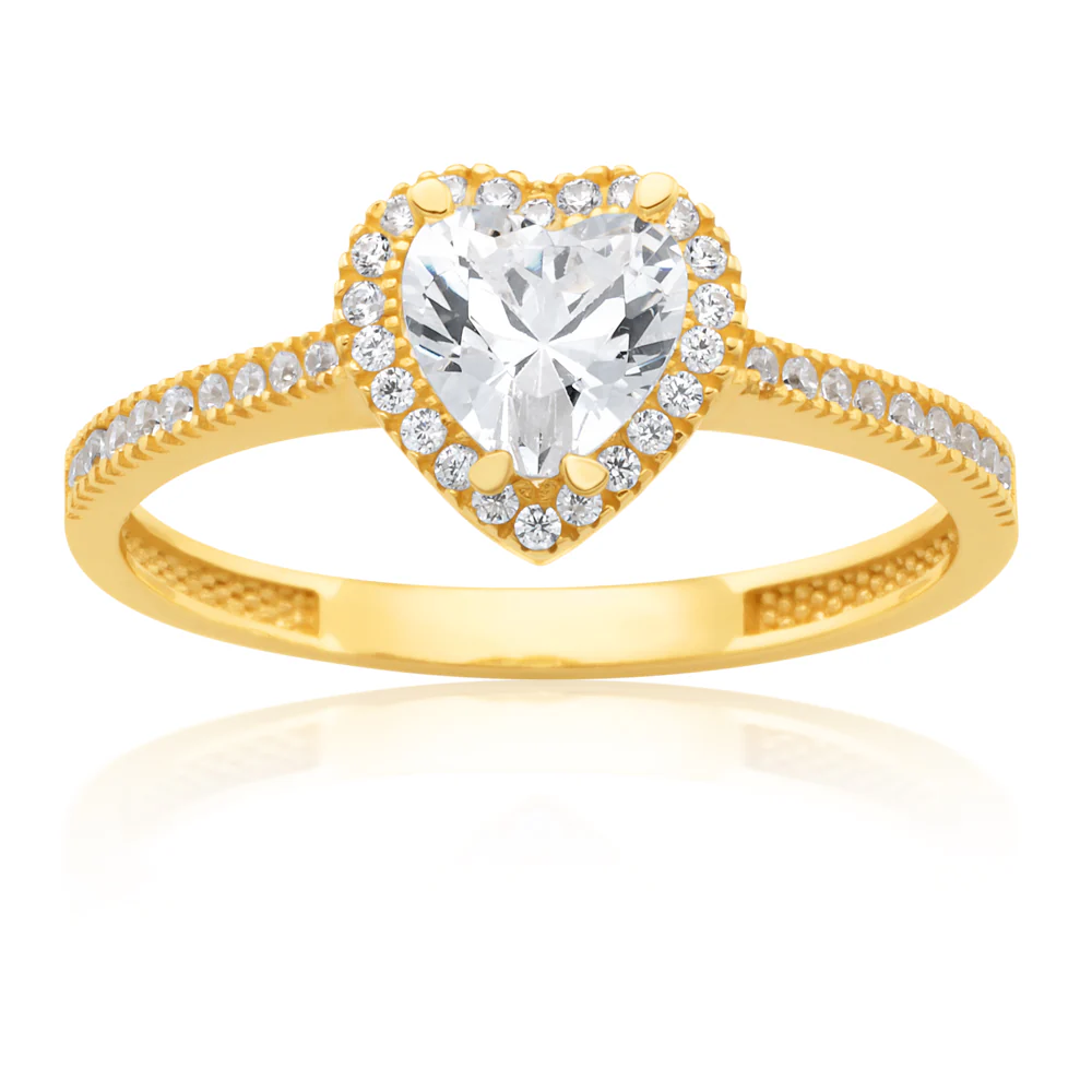 Cubic Zirconia Heart Ring in 9ct Yellow Gold