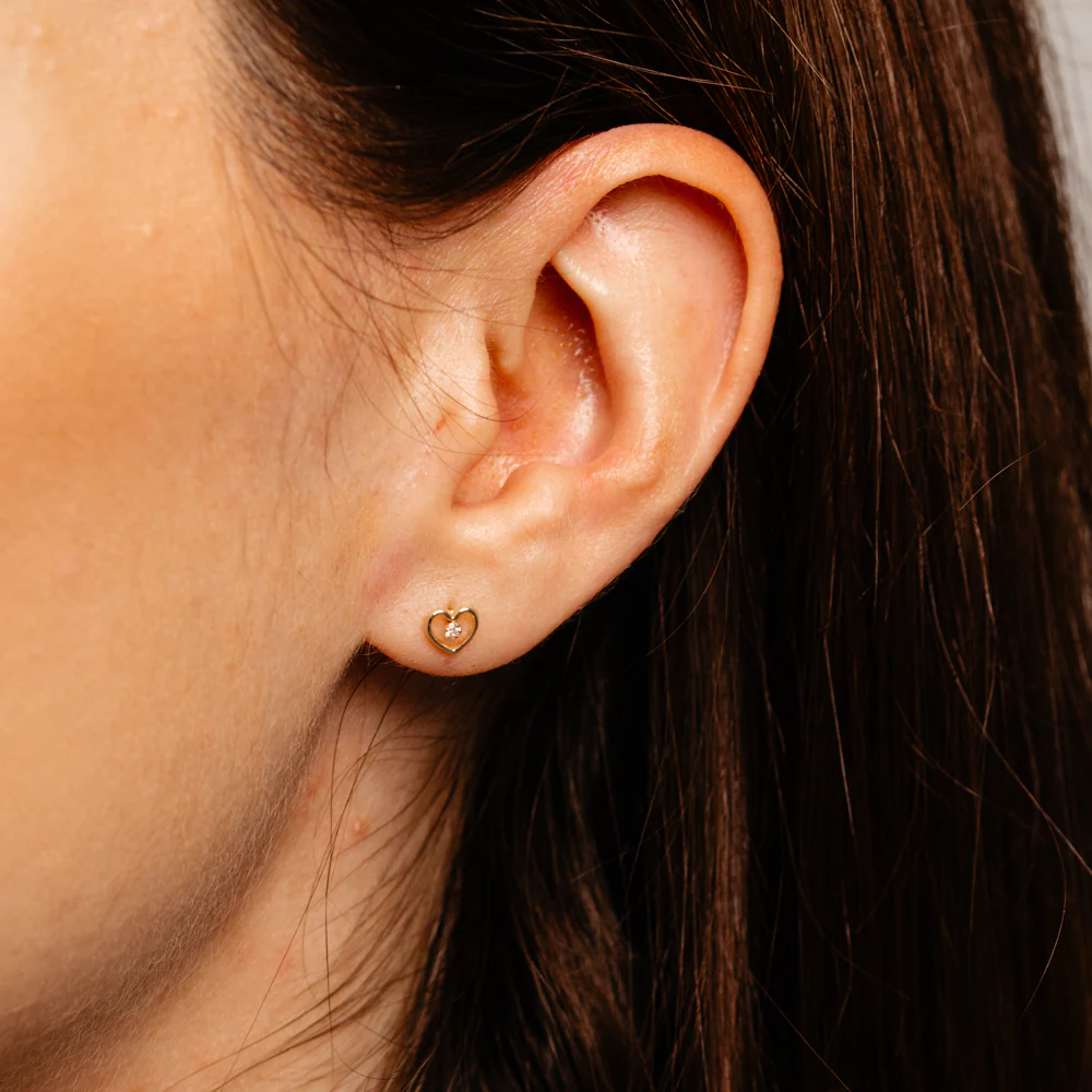 Cubic Zirconia Heart Stud Earrings in 9ct Yellow Gold - Image 2