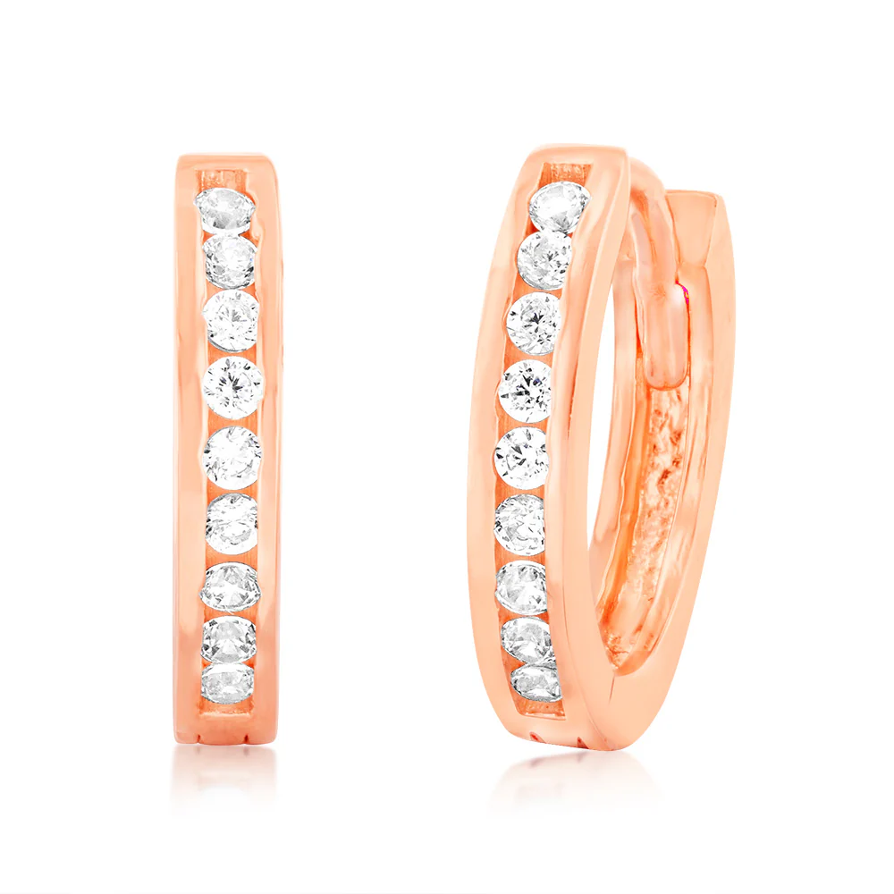 Cubic Zirconia Hoop Earrings in 9ct Rose Gold