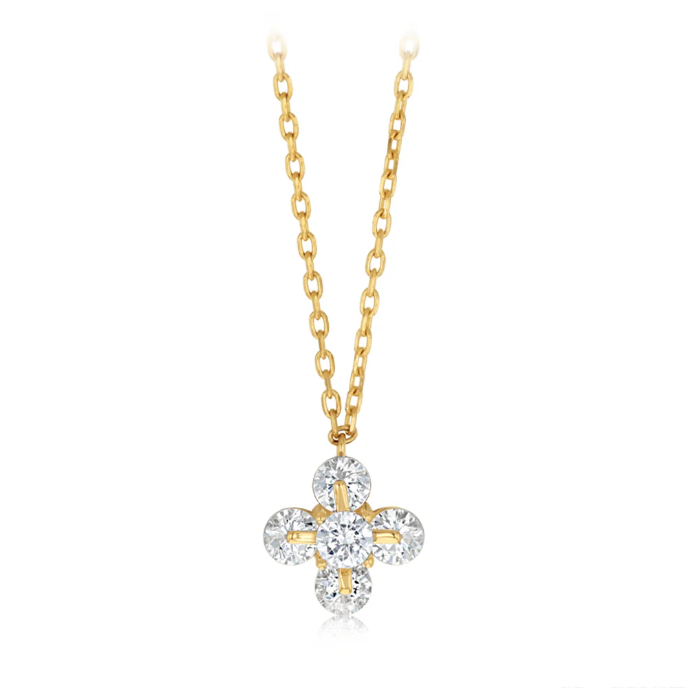 Cubic Zirconia on Adjustable 41-43cm Necklace in 9ct Yellow Gold Chain