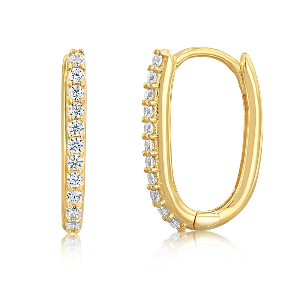 Cubic Zirconia On Square Hoop Earrings in 9ct Yellow Gold