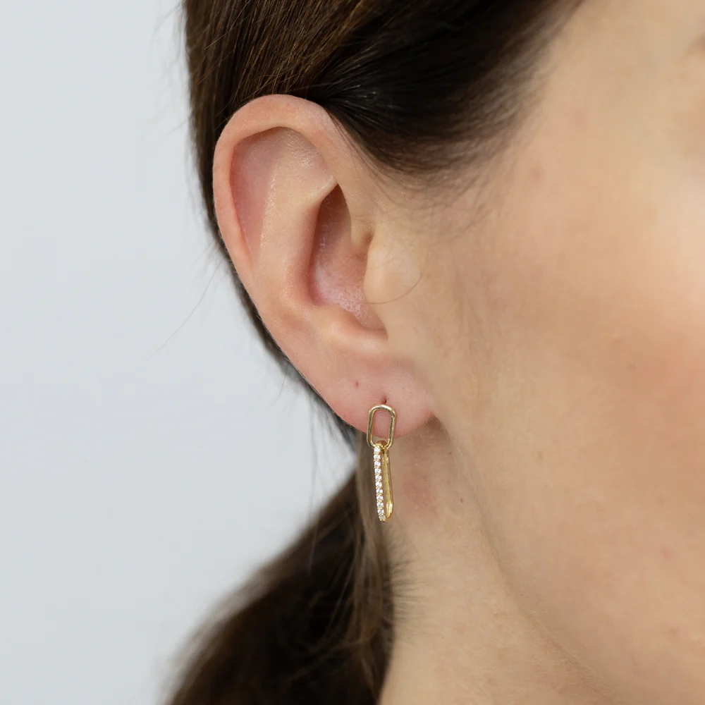 Cubic Zirconia Oval Drop Earrings in 9ct Yellow Gold