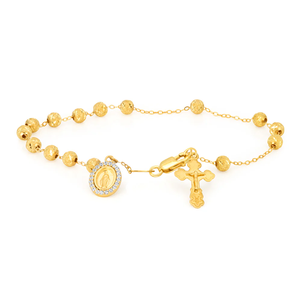 Cubic Zirconia Rosary 19cm Bracelet in 9ct Yellow Gold