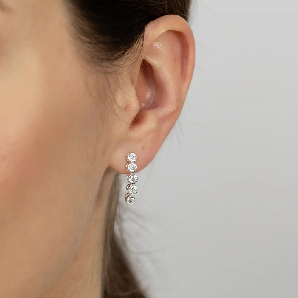 Cubic Zirconia Round Drop Earrings in Sterling Silver - Image 2