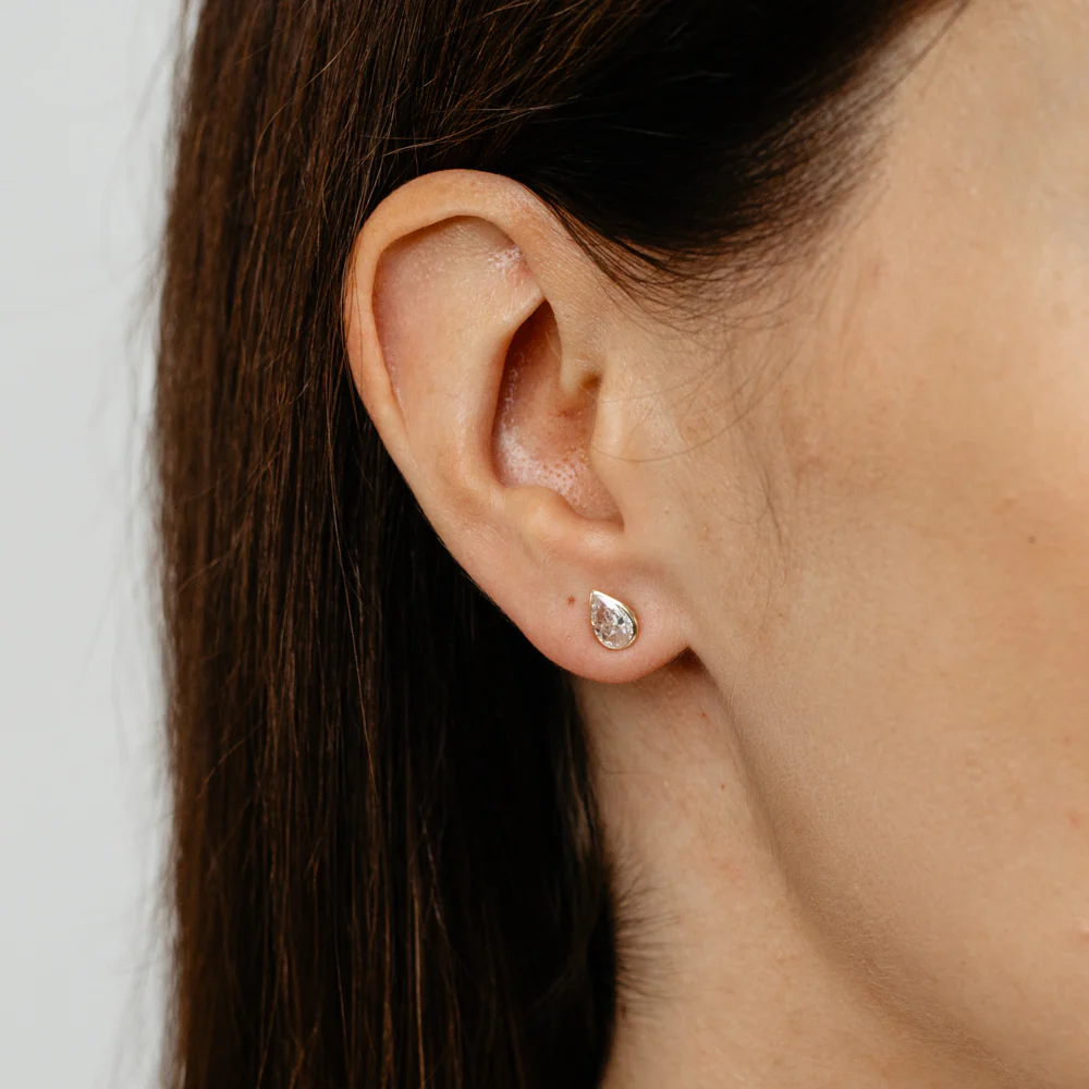 Cubic Zirconia Tear Stud Earrings in 9ct Yellow Gold - Image 2