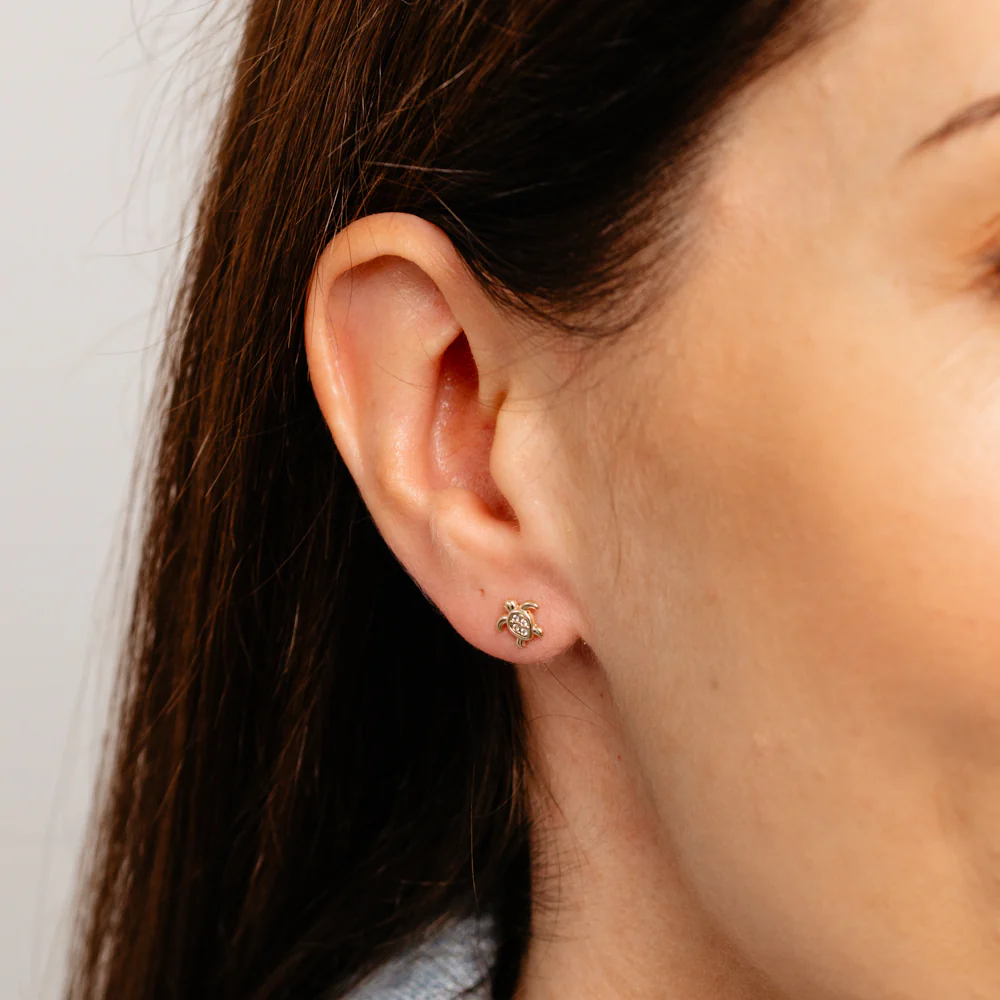 Cubic Zirconia Turtle Stud Earrings in 9ct Yellow Gold - Image 2