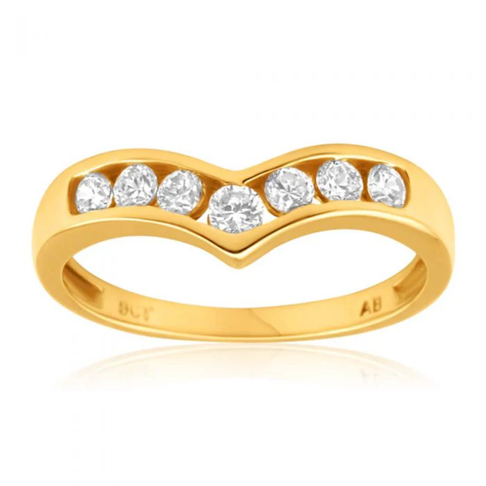 Cubic Zirconia Wishbone Ring in 9ct Yellow Gold