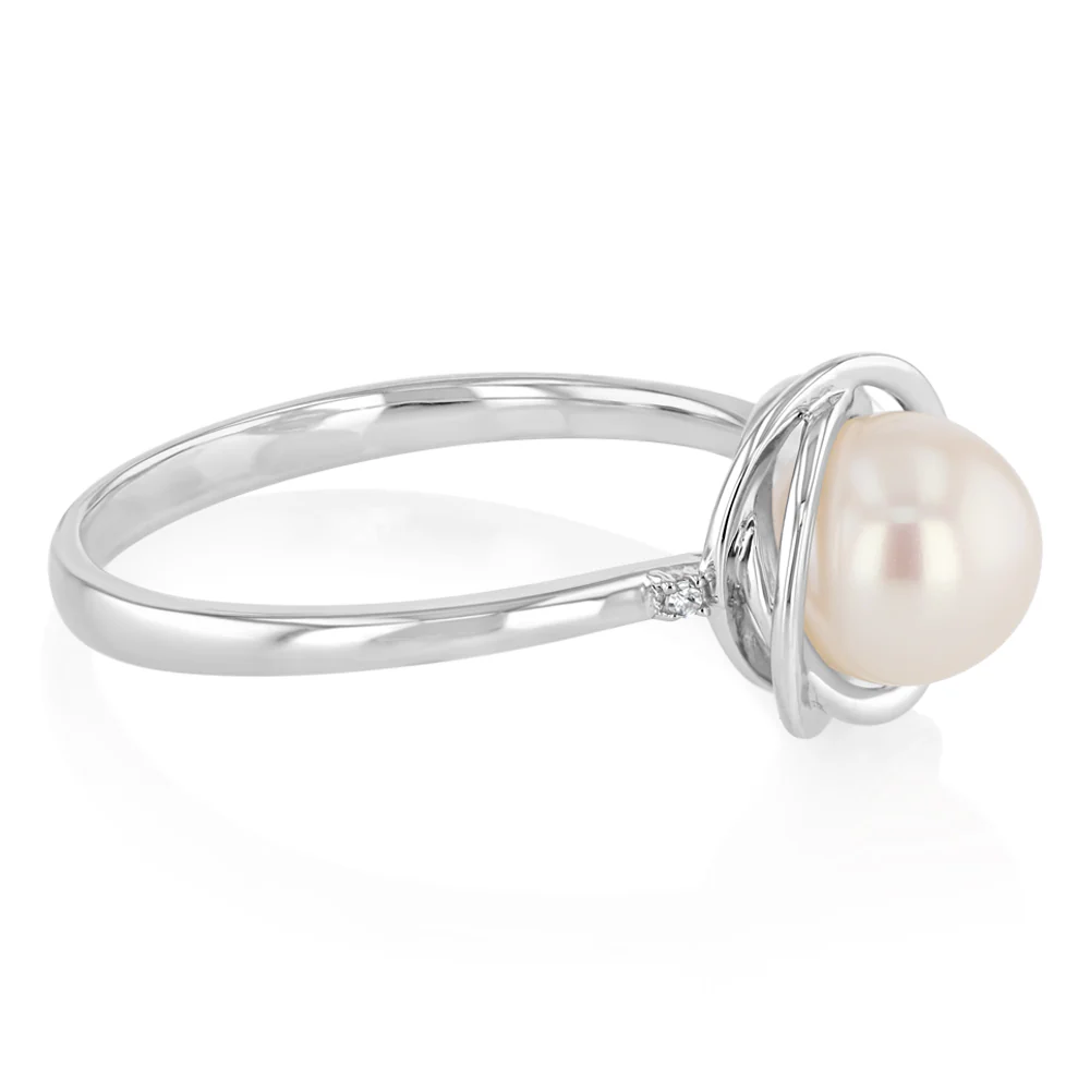 Cultured Pearl and Diamond Ring in Sterling Silver - Image 2