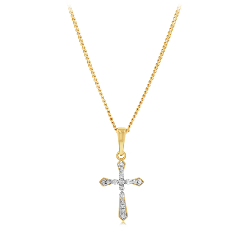Diamond Cross Pendant in 9ct Yellow Gold