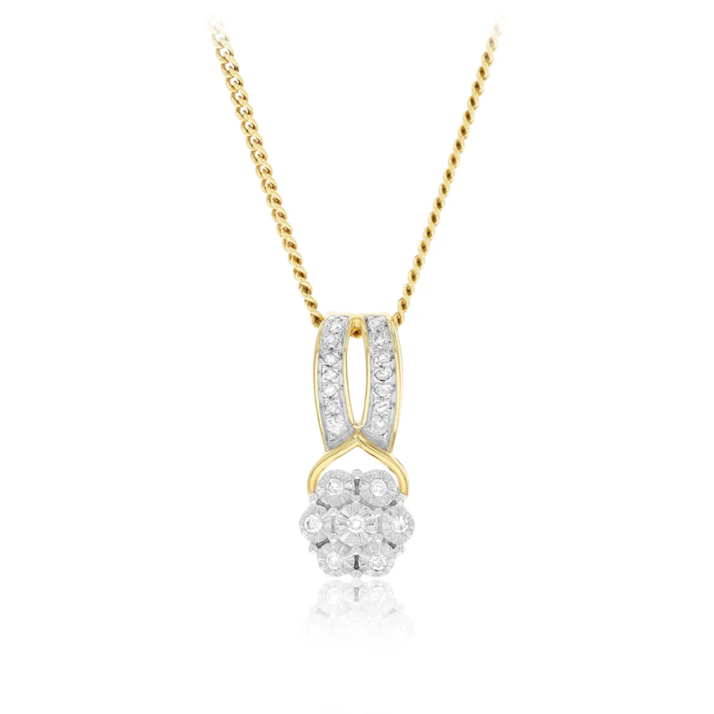 Diamond Flower Pendant in 9ct Yellow Gold