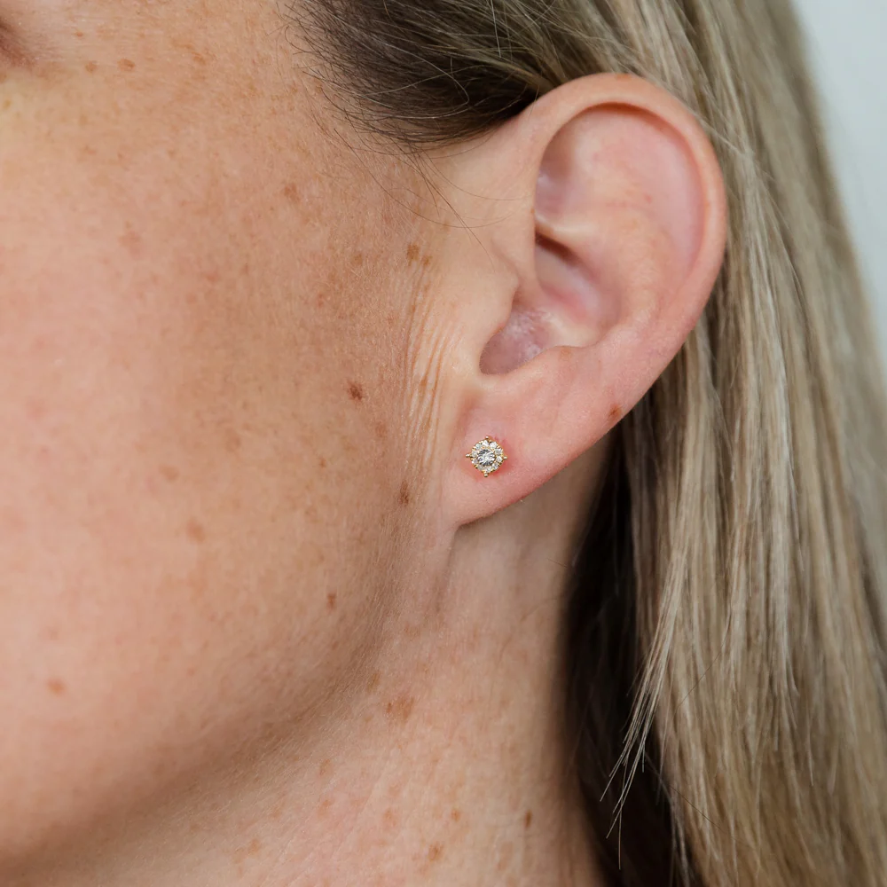 Diamond Halo Stud Earrings in 9ct Yellow Gold - Image 2