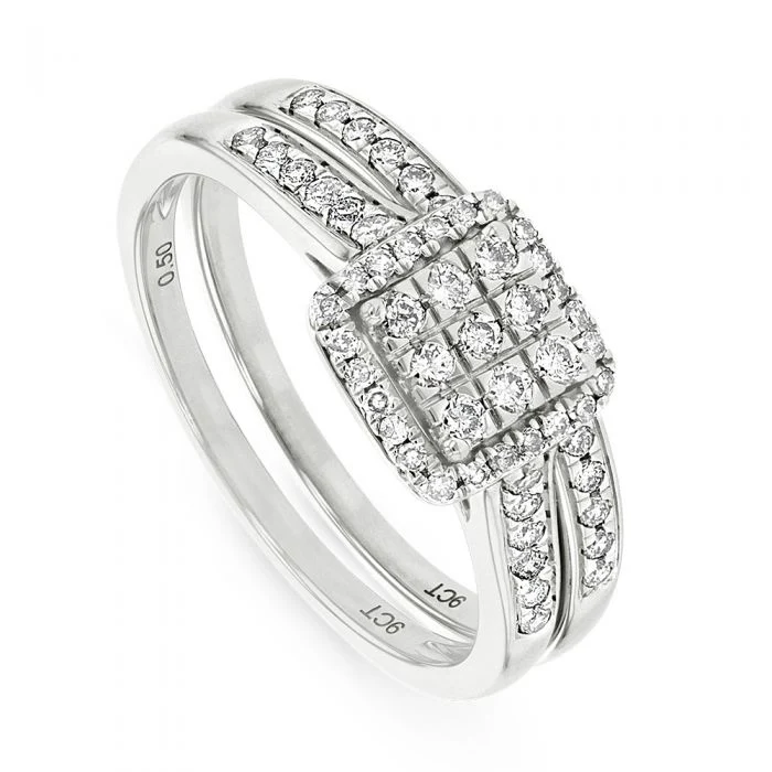 Diamond Halo Wedding Ring Set in 9ct White Gold