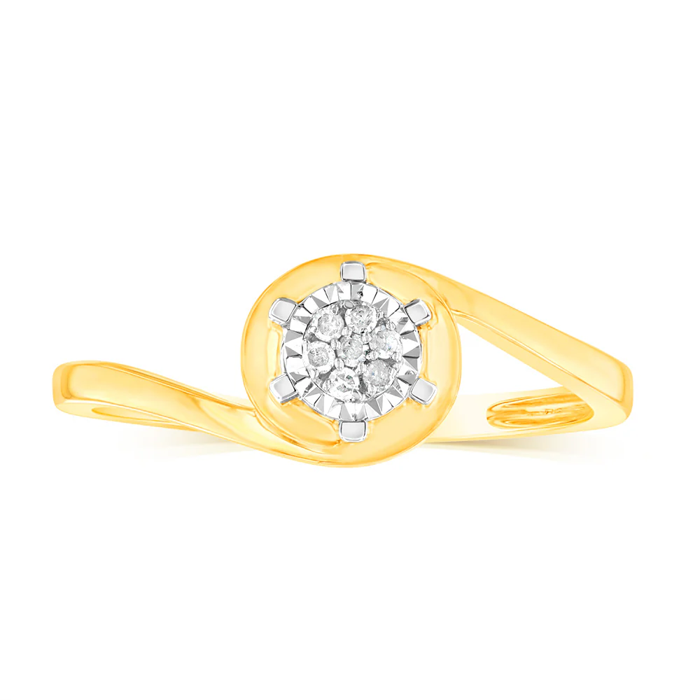 Diamond Pear Cluster Ring with 7 Round Brilliant Diamonds in 9ct Yellow Gold