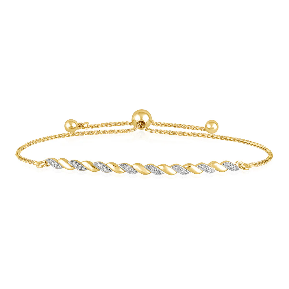 Diamond Slider Bracelet with 16 Round Brilliant Cut Diamonds in Gold Plated Brass