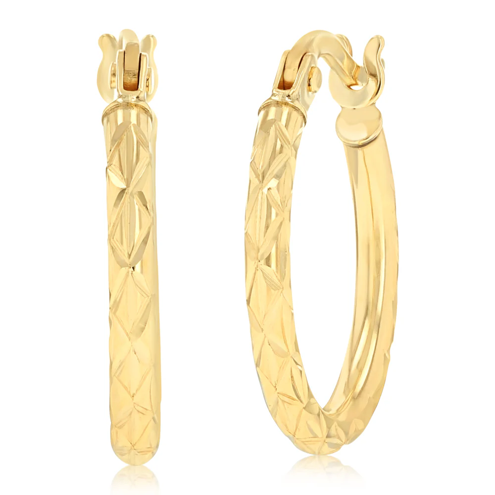 Dicut 13mm Creole Hoop Earrings in 9ct Yellow Gold