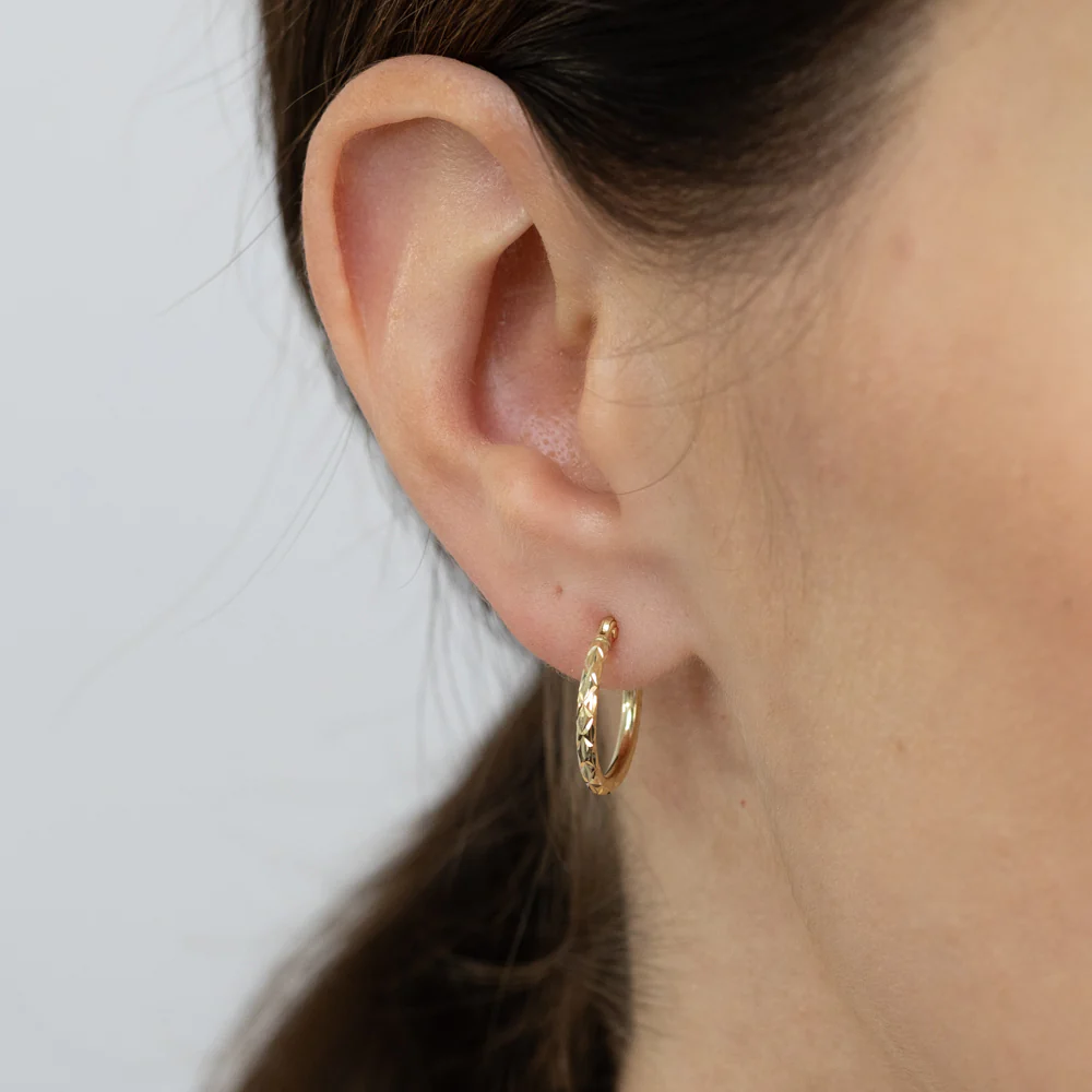 Dicut 13mm Creole Hoop Earrings in 9ct Yellow Gold - Image 3
