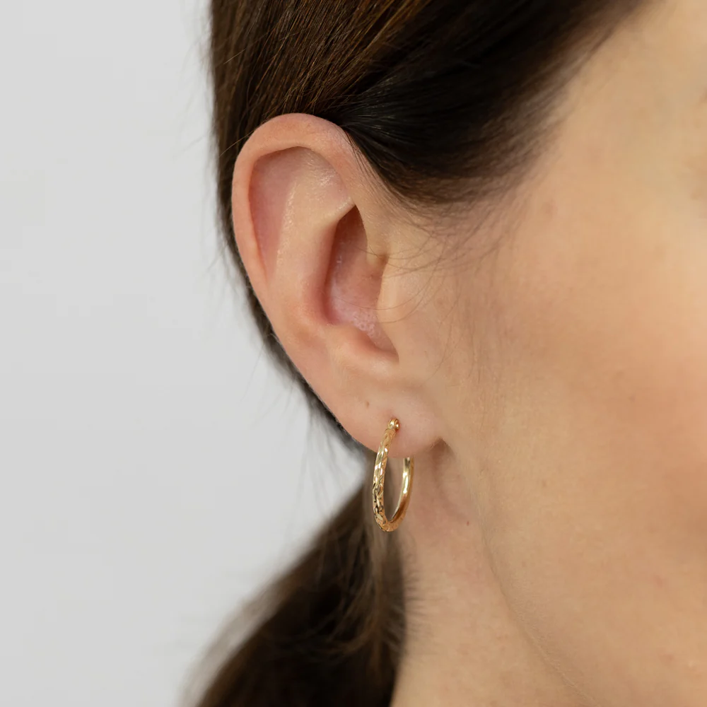 Dicut 15mm Creole Hoop Earrings in 9ct Yellow Gold - Image 2