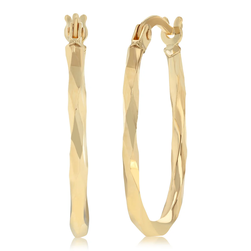 Dicut Twisted Oval Hoop Earrings in 9ct Yellow Gold
