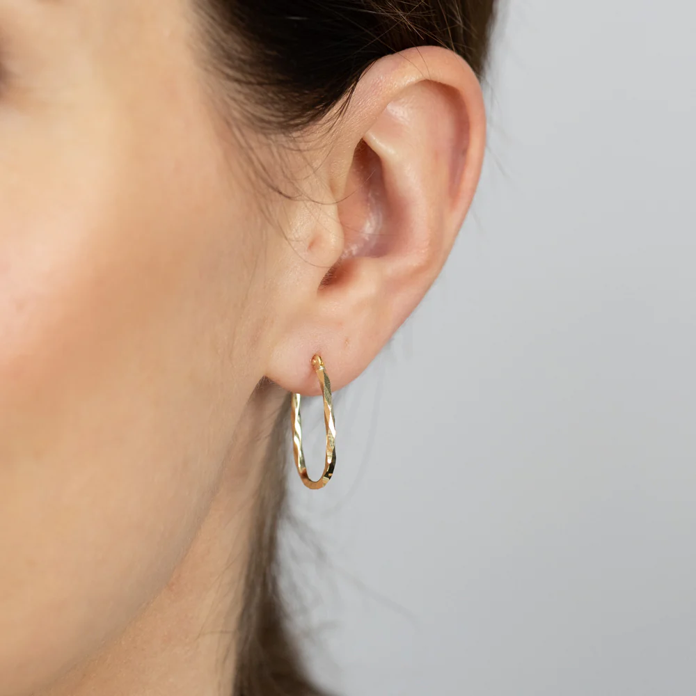 Dicut Twisted Oval Hoop Earrings in 9ct Yellow Gold - Image 3