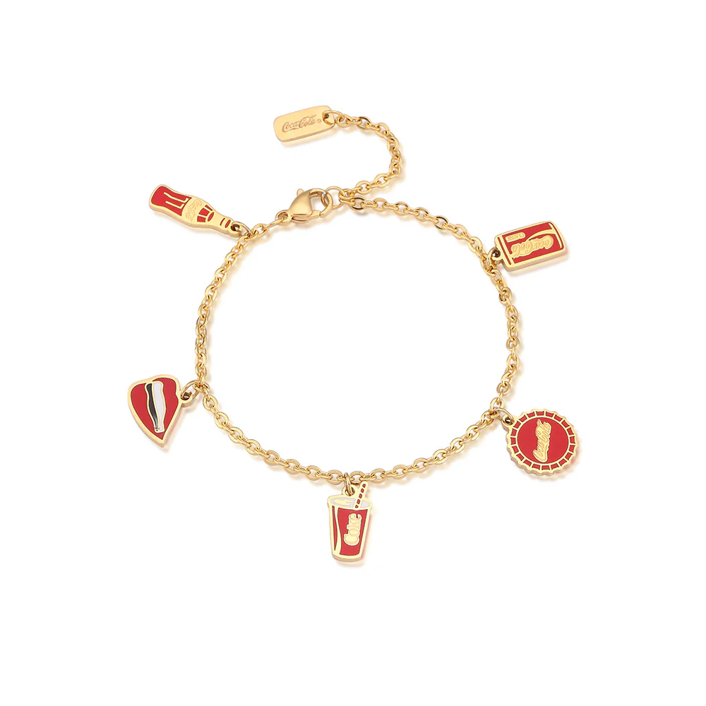 Disney Gold Plated Stainless Steel Coca Cola Charm 16+3cm Diamond Cut Bracelet