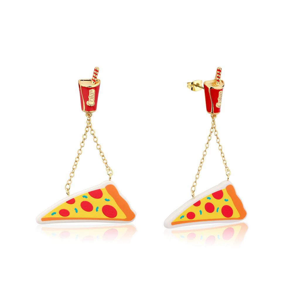 Disney Gold Plated Stainless Steel Coca Cola +Pizza Drop Earring