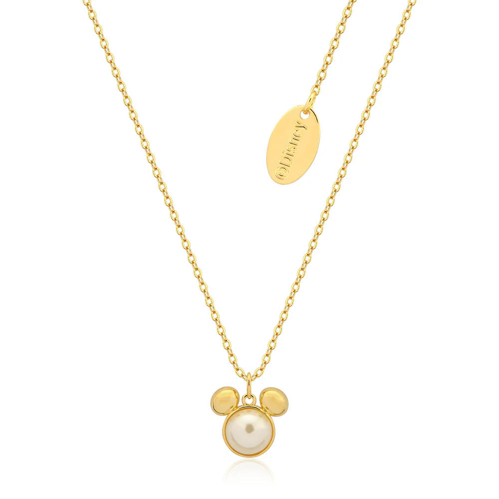 Disney Gold Plated Sterling Silver Mickey Mouse Pearl Pendant On Chain