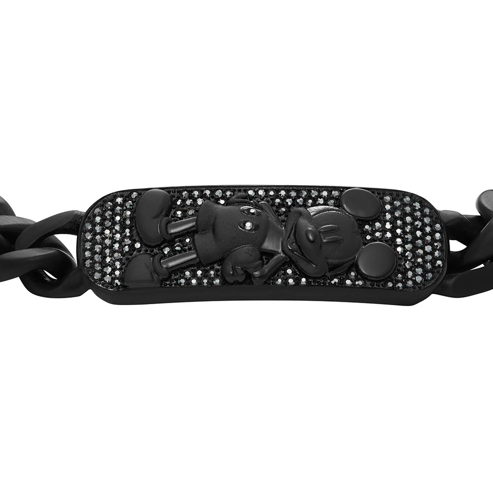 Disney Mickey Mouse Black Tone Stainless Steel Plaque ID Bracelet 100th Disney Anniversary - Image 7