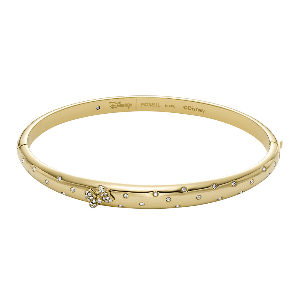 Disney Minnie Mouse Gold Plated Stainless Steel Glass Crystal Bow Bangle 100th Disney Anniversary