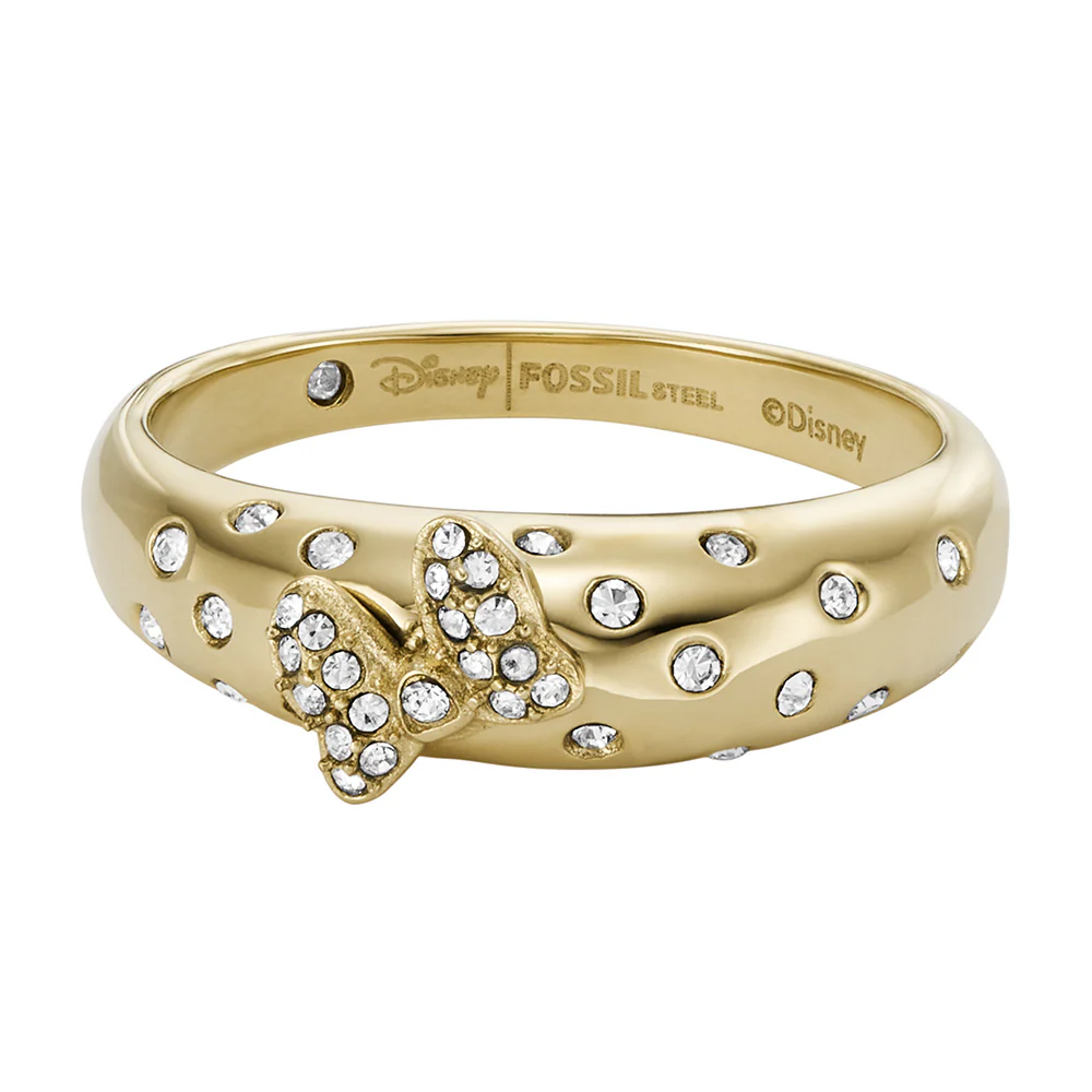 Disney Minnie Mouse Gold Plated Stainless Steel Glass Crystal Bow Domed Ring 100th Disney Anniversary - Image 7