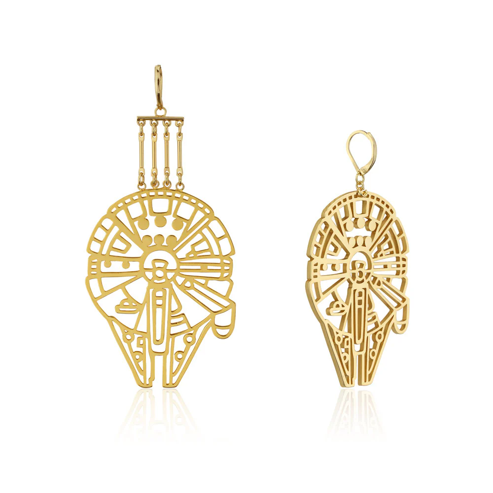 Disney Star Wars Gold Plated Millennium Falcon 60mm Drop Earrings