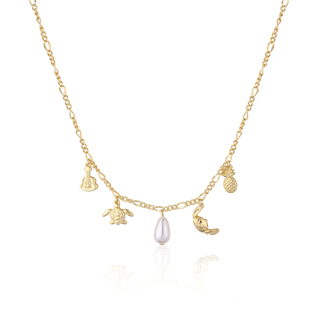 Disney Stitch Charm Stainless Steel Yellow Gold Plated Necklace