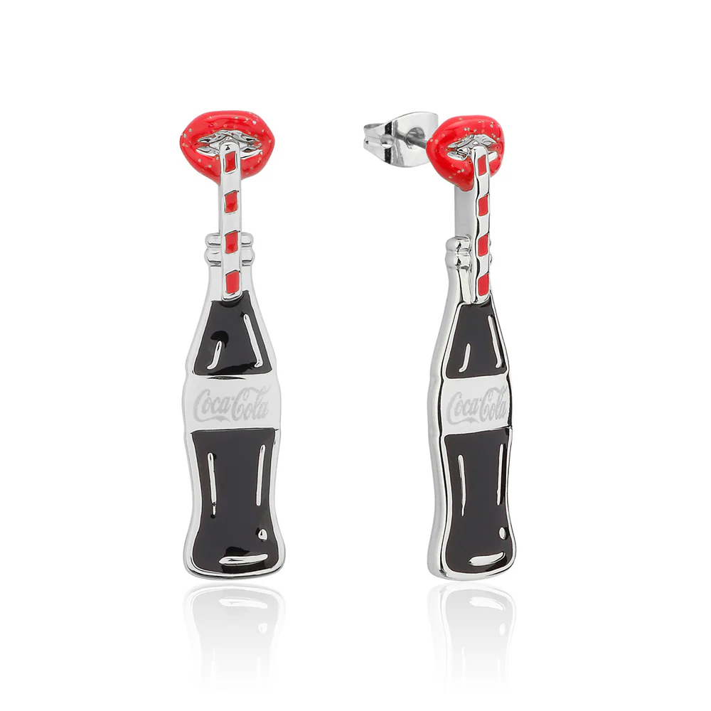 Disney White Gold Plated Stainless Steel Coca cola Lips Drop Earrings