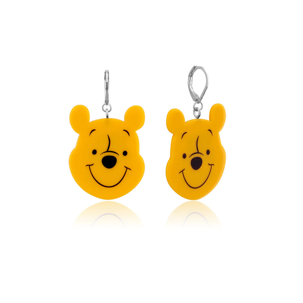 Disney White Gold Plated Winnie The Pooh Acetate 50mm Drop Earrings
