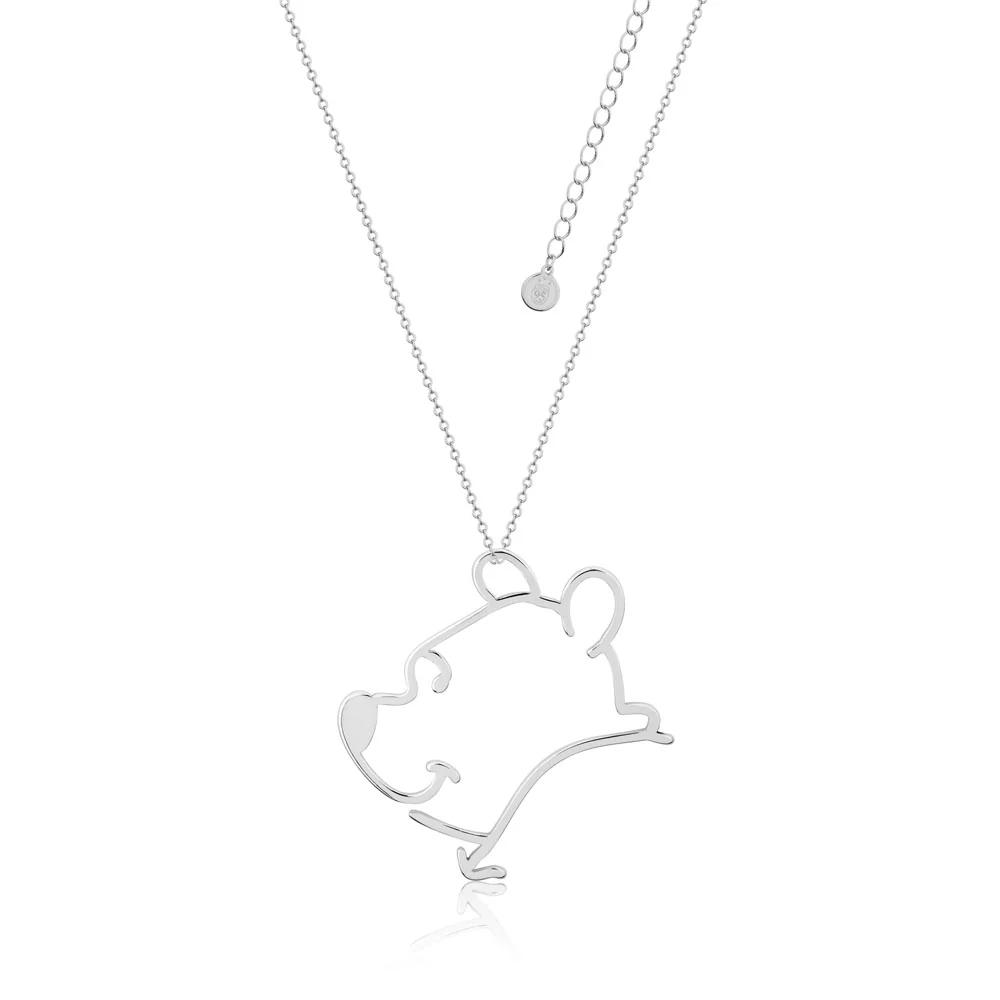 Disney White Gold Plated Winnie The Pooh Open Pendant On 60+7cm Chain