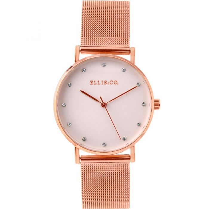 Ellis & Co 'Broadway' Rose Gold Tone Mesh Womens Watch