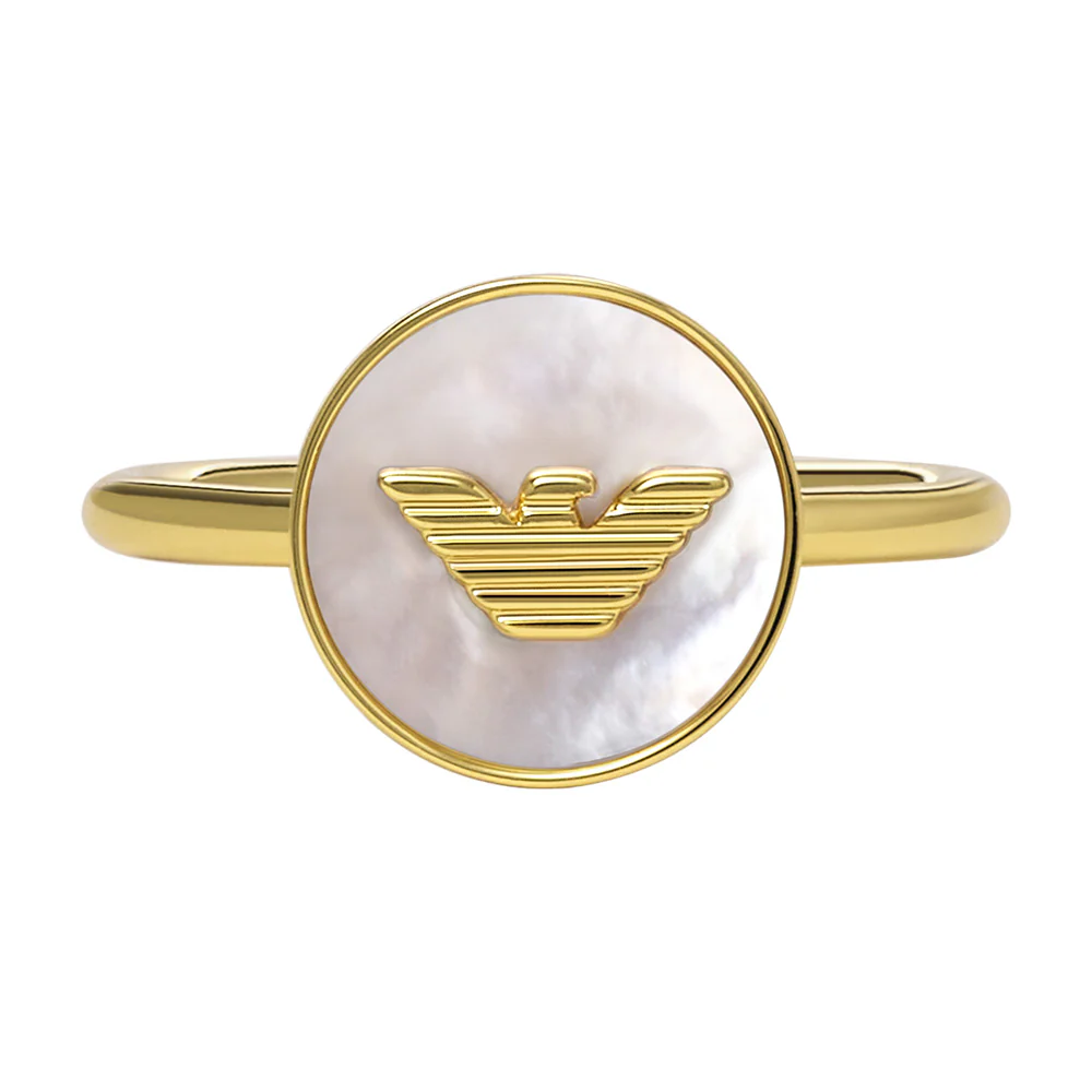Emporio Armani Gold Plated Brass Mother Of Pearl Eagle Logo Ring