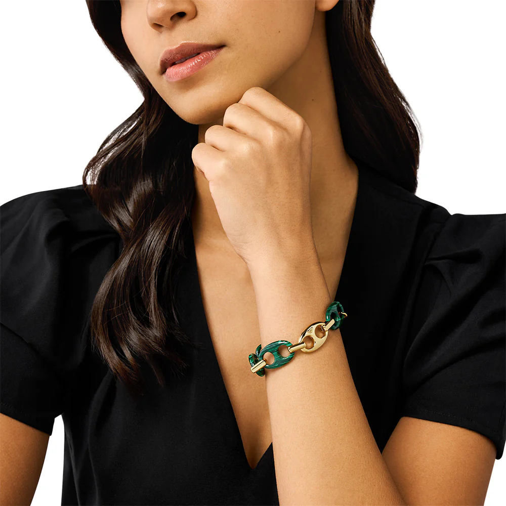 Emporio Armani Gold Plated Brass Reconstituted Malachite Bracelet - Image 3