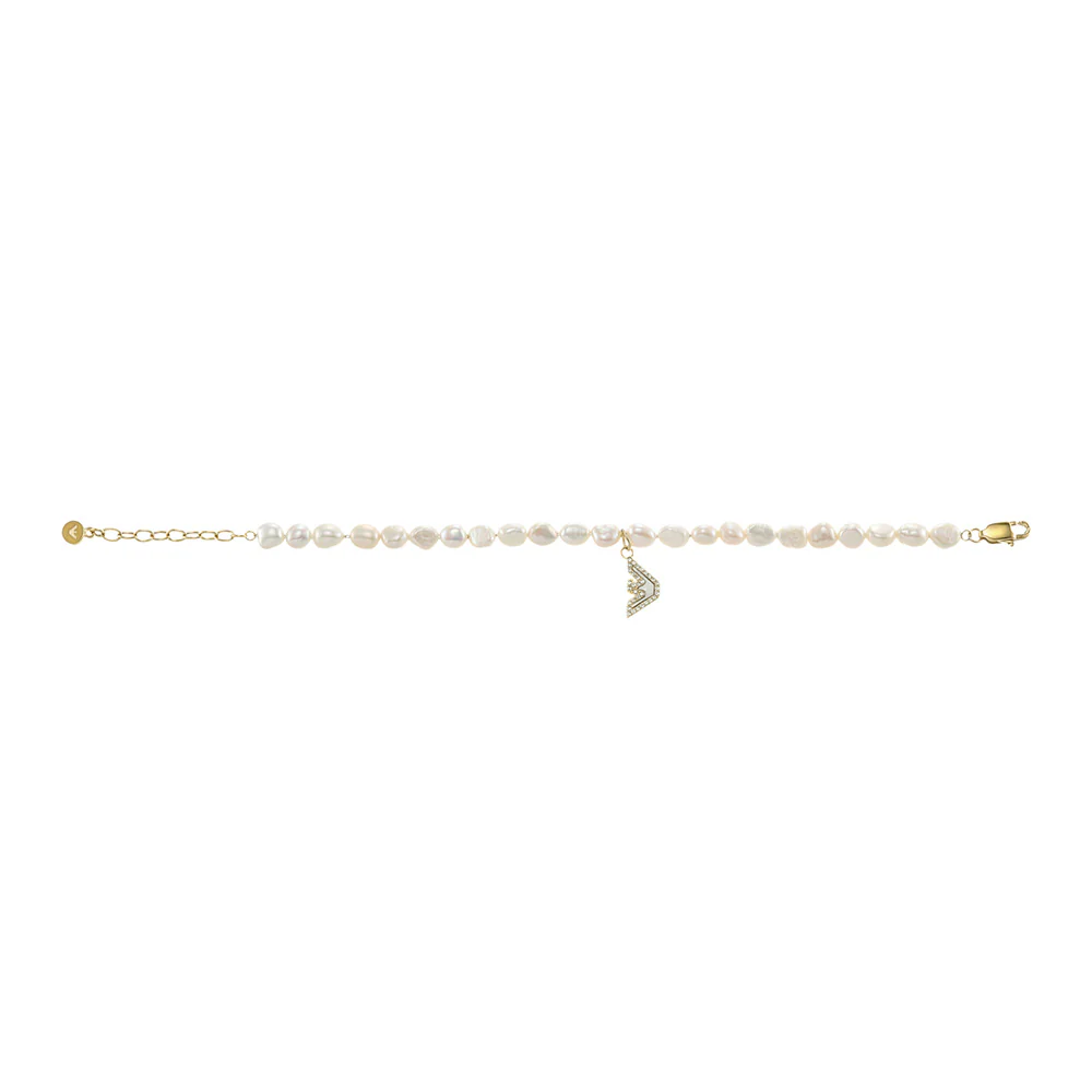 Emporio Armani Gold Plated Stainless Steel Sentimental Logo White Beads Bracelet - Image 4