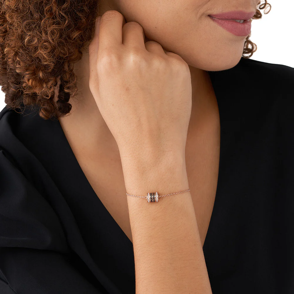 Emporio Armani Rose Gold Plated Stainless Steel Black Lacquer Components Bracelet - Image 3