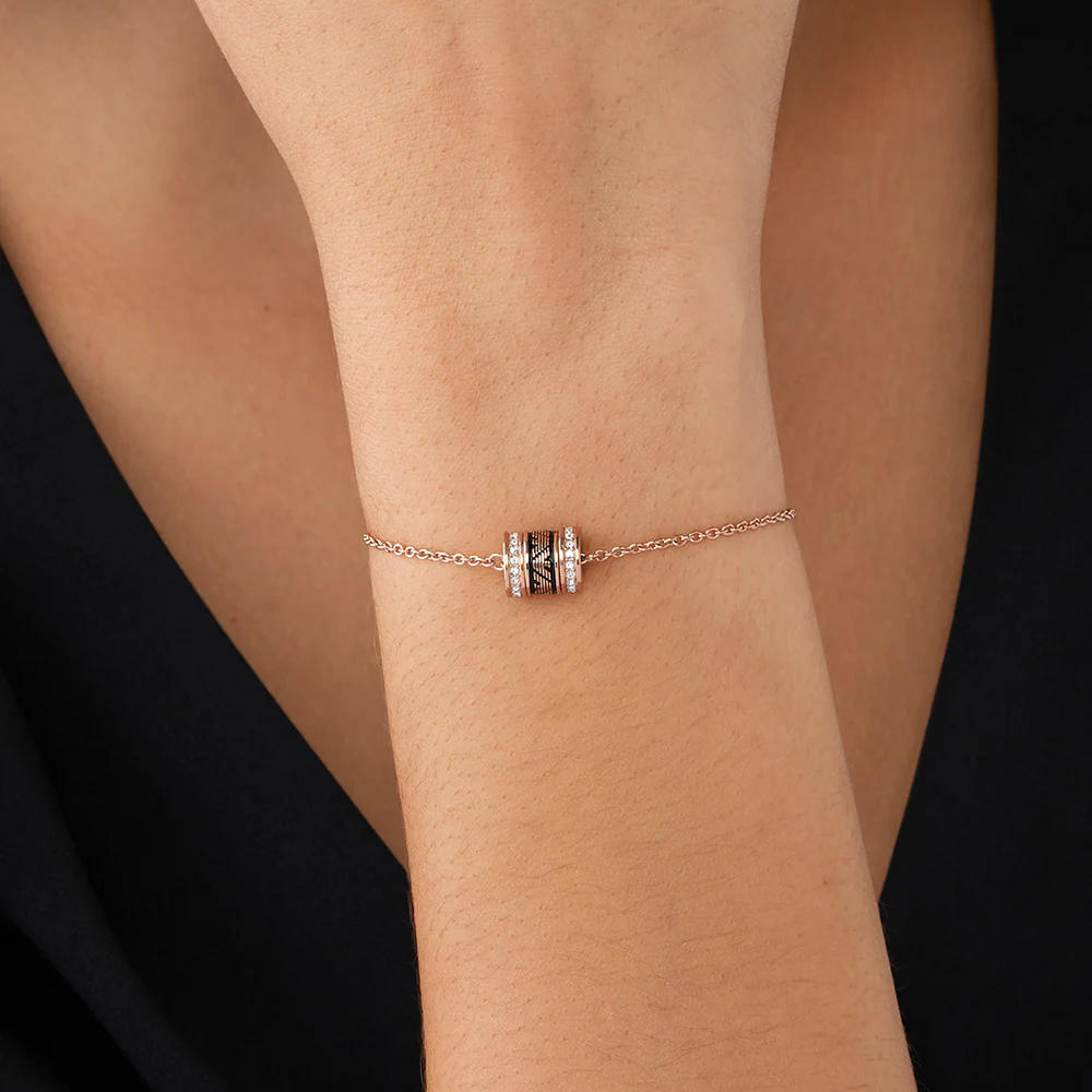 Emporio Armani Rose Gold Plated Stainless Steel Black Lacquer Components Bracelet - Image 4