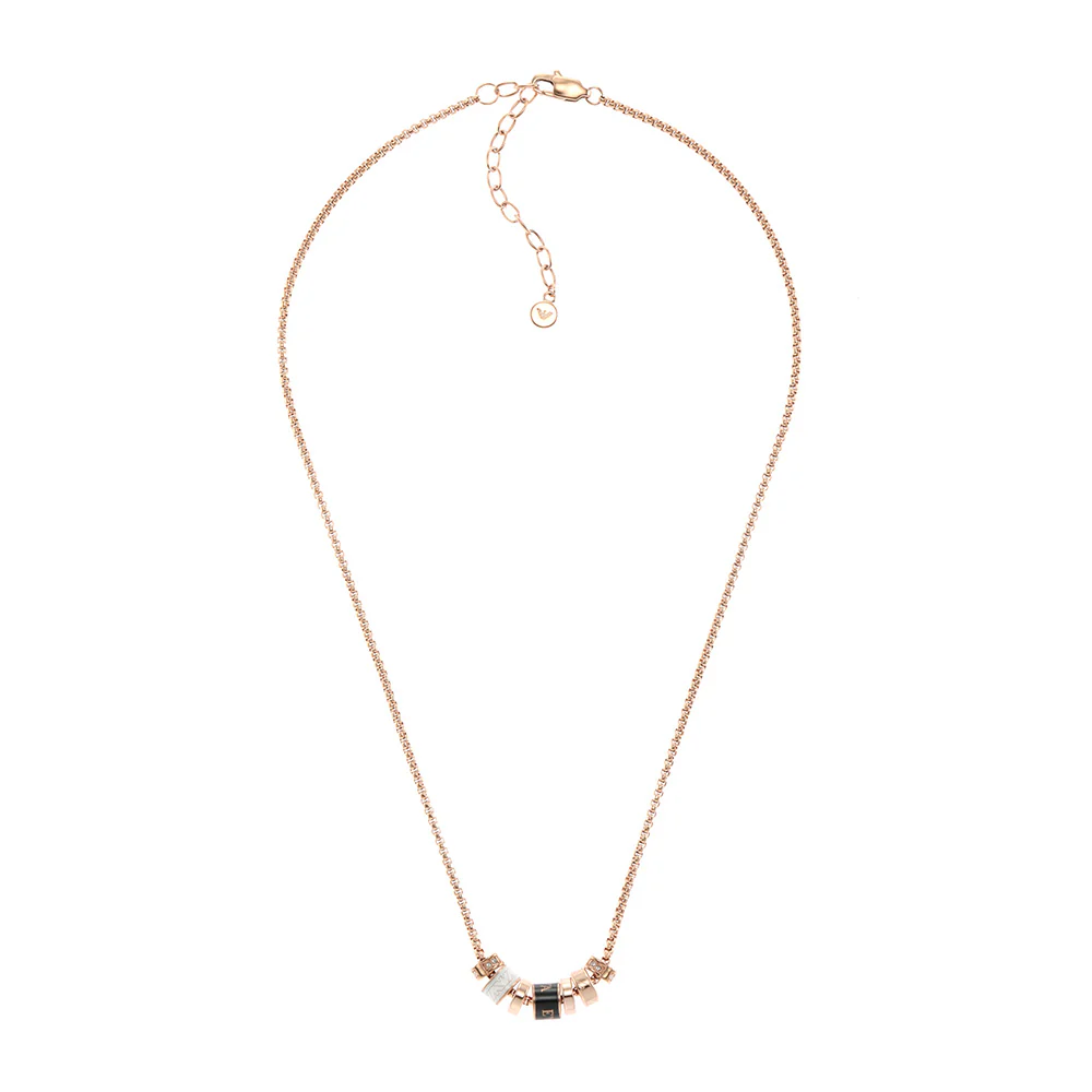 Emporio Armani Rose Gold Plated Stainless Steel Black Lacquer Components Pendant With Chain