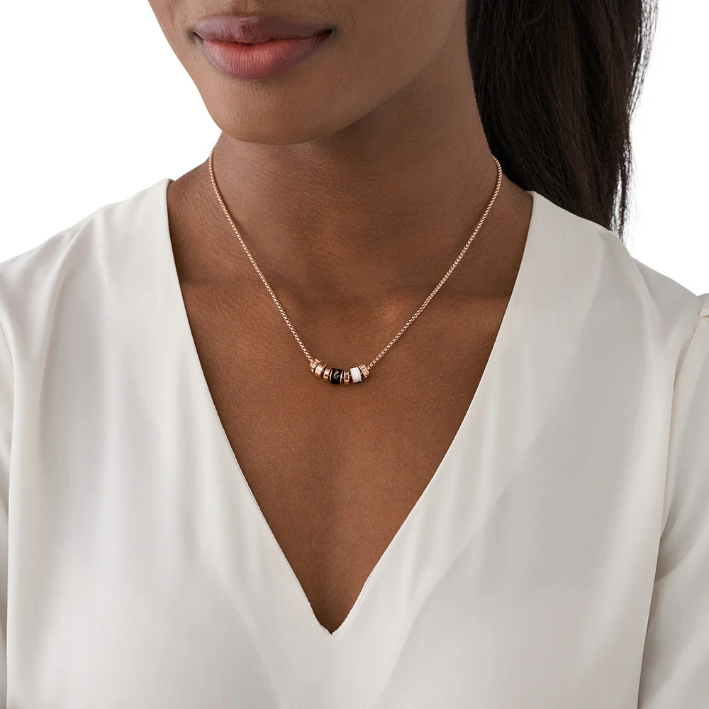 Emporio Armani Rose Gold Plated Stainless Steel Black Lacquer Components Pendant With Chain - Image 5