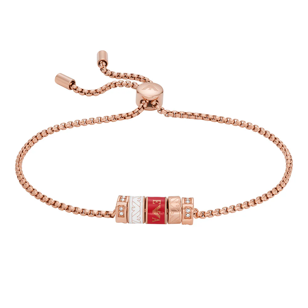 Emporio Armani Rose Gold Plated Stainless Steel Red Lacquer Components Bracelet