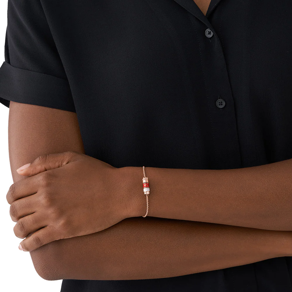 Emporio Armani Rose Gold Plated Stainless Steel Red Lacquer Components Bracelet - Image 2