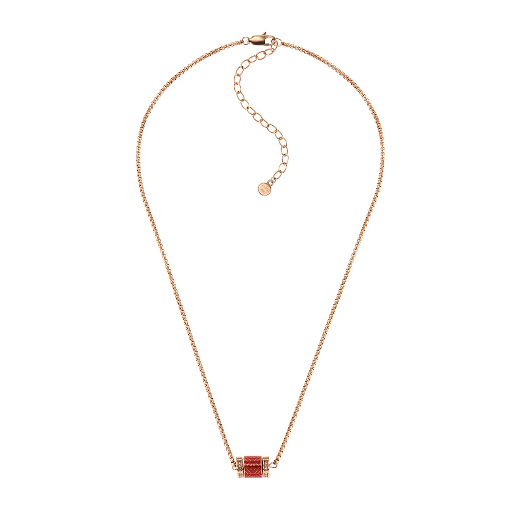 Emporio Armani Rose Gold Plated Stainless Steel Red Lacquer Pendant With Chain