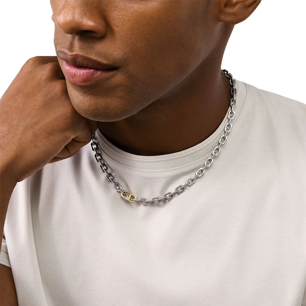 Emporio Armani Silver-Plated Stainless-Steel Logo Fancy Curb Chain - Image 3