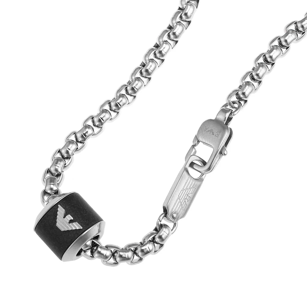 Emporio Armani Stainless Steel Black Marble Pendant On Chain - Image 2